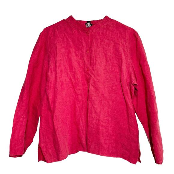 Eileen Fisher Button Down Top 100% Linen Mandarin Collar Button Down Pink Large - Picture 1 of 6